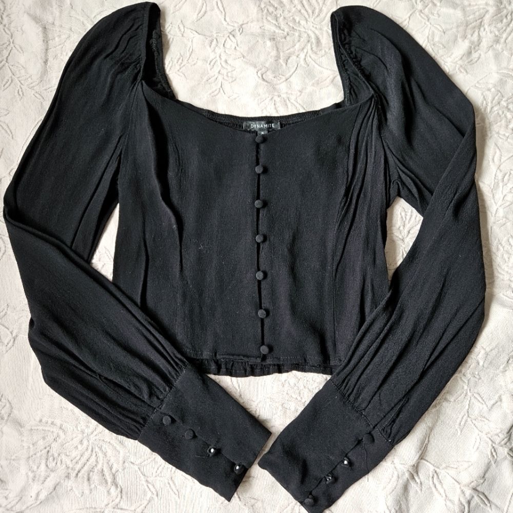 Gothic Bishop Sleeve Button-Down Blouse